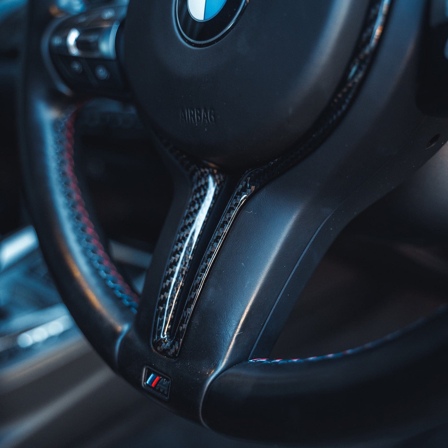 CT Carbon BMW M F-Series (Fxx) Steering Wheel Centre/Center Trim – Carbon Fibre/Fiber Spoke Cover Insert Overlay | M Performance Style | F87 M2 F80 M3 F82/F83 M4 F10 M5 F12/F13 M6 F85 X5M F86 X6M (2012-2020)