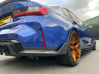 BMW M3 G80/G81 (2021+) Carbon Fibre Rear Spats / Corner Splitters – Rear Bumper Extensions Valance/Apron Trims | M Performance Style | Pre-Preg | CT Carbon | Saloon & Touring