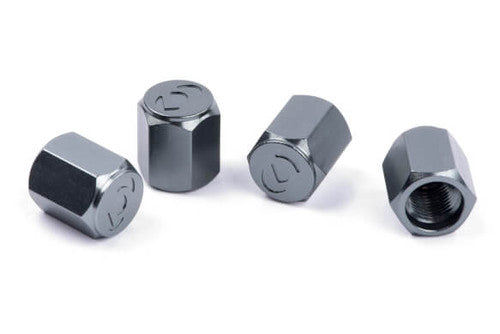 Dinan Aluminium Valve Stem Caps - Silver Engraved Logo Tyre Valve Dust Caps, Set of 4 (Universal Fit)