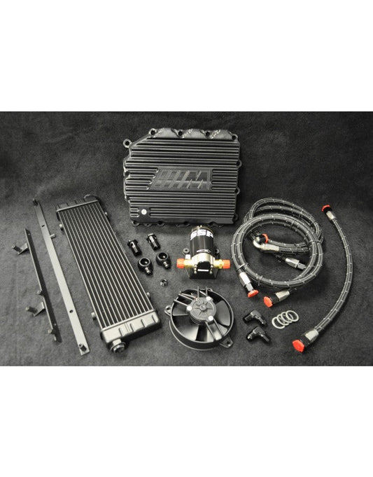SSP BMW DCT/M-DCT/DKG Gearbox & Transmission Oil Cooler Kit - Setrab Core, Billet Baffled Sump Pan, Pump + Fan - E90/E92/E93 M3 (S65), E82 135i, E92 335is - Track-Proven Cooling Upgrade