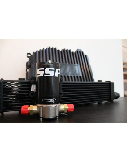 SSP BMW DCT/M-DCT/DKG Gearbox & Transmission Oil Cooler Kit - Setrab Core, Billet Baffled Sump Pan, Pump + Fan - E90/E92/E93 M3 (S65), E82 135i, E92 335is - Track-Proven Cooling Upgrade