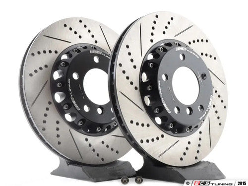 ECS Tuning 2-Piece Semi-Floating Front Brake Discs/Rotors 325x25mm – Drilled, Grooved/Slotted, Vented, Lightweight – BMW E46 330i 330Ci 330xi & Z4 E85/E86 3.0i 3.0Si – Direct-Fit Pair/Set Fast Road & Track Day