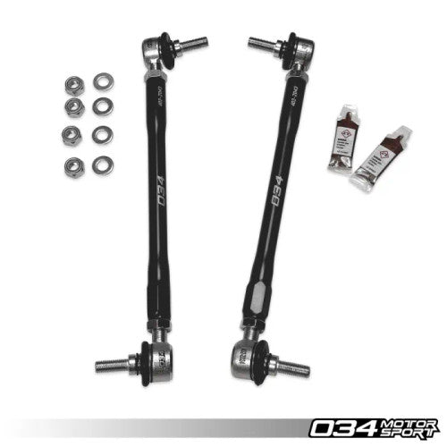 034Motorsport Dynamic+ Performance Adjustable Front Sway Bar End Links / Anti-Roll Bar Drop Links, Billet Aluminium Heavy Duty, BMW 1 Series E81 E82 E87 E88 & 3 Series E90 E91 E92 E93 (E8X/E9X) Non-M - ARB/Stabilizer Link Rods Pair
