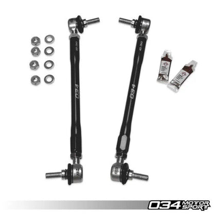 034Motorsport Dynamic+ Performance Adjustable Front Sway Bar End Links / Anti-Roll Bar Drop Links, Billet Aluminium Heavy Duty, BMW 1 Series E81 E82 E87 E88 & 3 Series E90 E91 E92 E93 (E8X/E9X) Non-M - ARB/Stabilizer Link Rods Pair