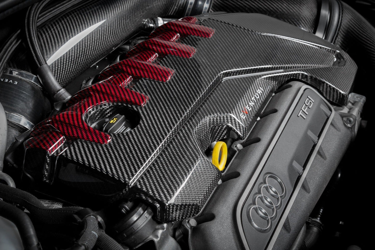 Eventuri Prepreg Carbon Fibre/Fiber Engine Bay Cover/Shroud for Audi 2.5 TFSI 5-Cylinder - RS3 8V & 8Y, TT RS/TTRS 8S, RSQ3/RS Q3 - OEM-Style Under-Bonnet/Underhood Carbon Engine Trim, Dress-Up Panel