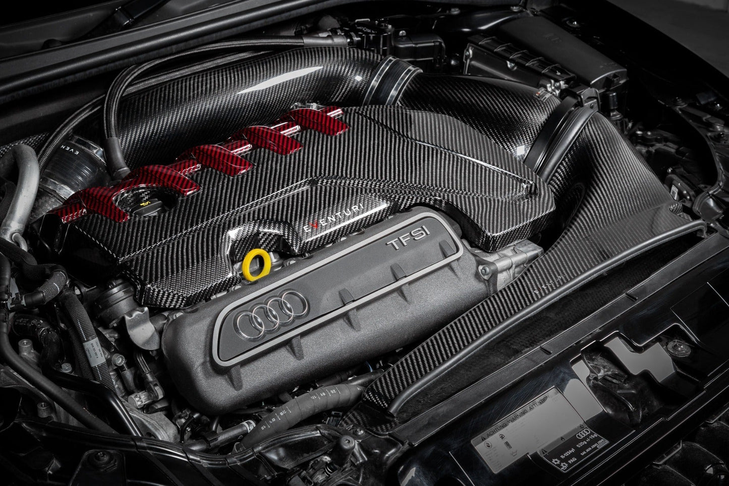 Eventuri Prepreg Carbon Fibre/Fiber Engine Bay Cover/Shroud for Audi 2.5 TFSI 5-Cylinder - RS3 8V & 8Y, TT RS/TTRS 8S, RSQ3/RS Q3 - OEM-Style Under-Bonnet/Underhood Carbon Engine Trim, Dress-Up Panel