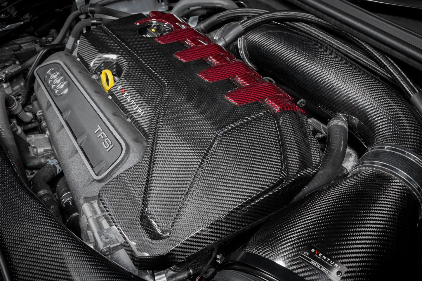 Eventuri Prepreg Carbon Fibre/Fiber Engine Bay Cover/Shroud for Audi 2.5 TFSI 5-Cylinder - RS3 8V & 8Y, TT RS/TTRS 8S, RSQ3/RS Q3 - OEM-Style Under-Bonnet/Underhood Carbon Engine Trim, Dress-Up Panel