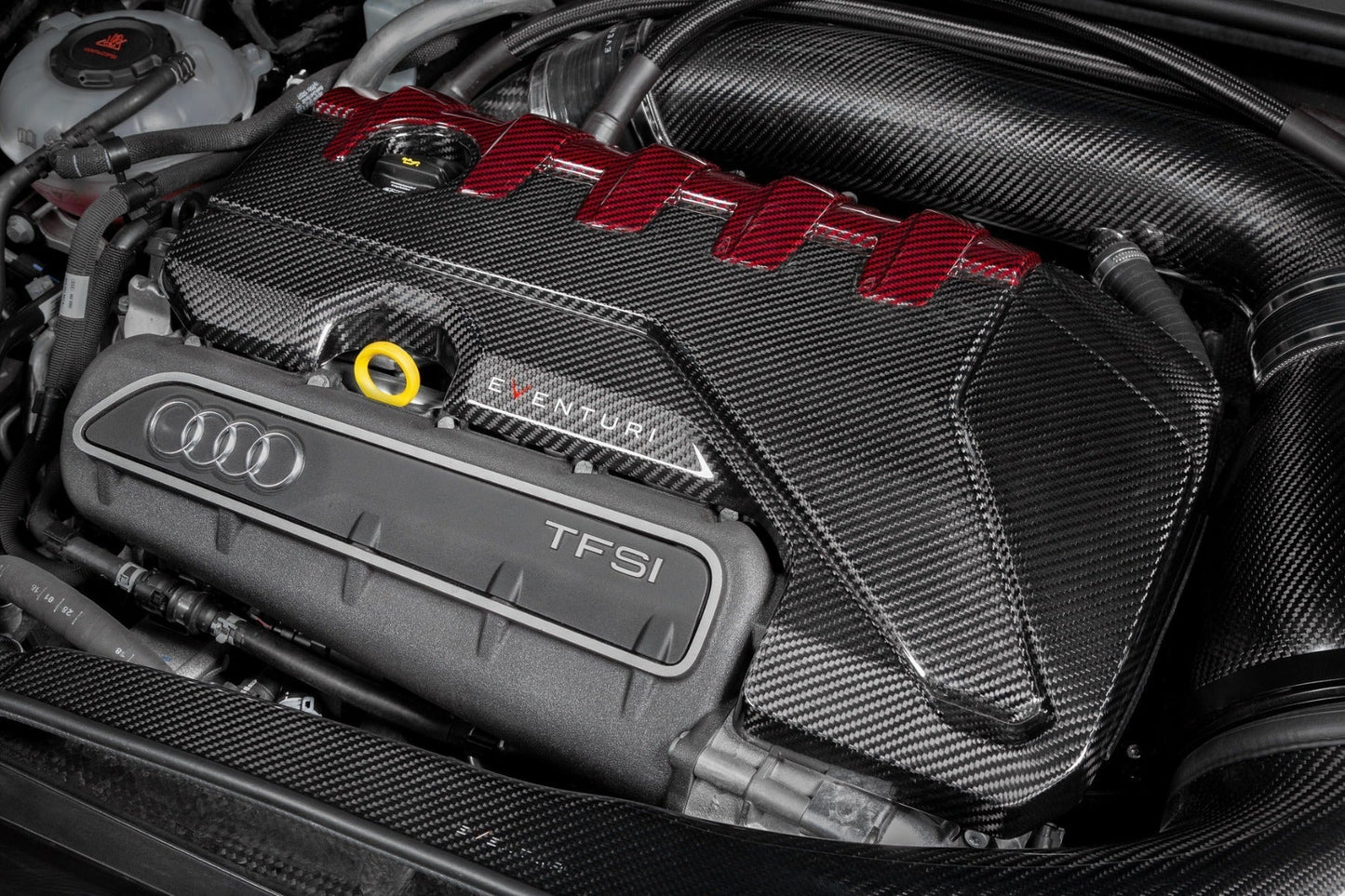 Eventuri Prepreg Carbon Fibre/Fiber Engine Bay Cover/Shroud for Audi 2.5 TFSI 5-Cylinder - RS3 8V & 8Y, TT RS/TTRS 8S, RSQ3/RS Q3 - OEM-Style Under-Bonnet/Underhood Carbon Engine Trim, Dress-Up Panel