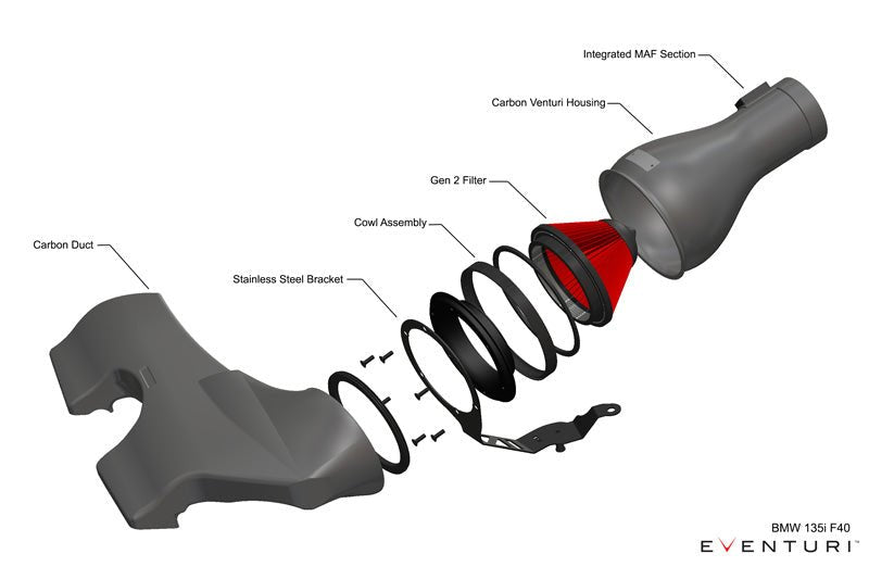 Eventuri Carbon Fibre/Fiber Cold Air Intake & Induction Kit for MINI Countryman JCW F60 (306hp 2.0T) - Carbon Airbox, Turbo Intake, Performance Filter Upgrade