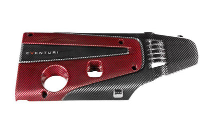 Eventuri Carbon Fibre Red Kevlar Engine Top Cover/Shroud - Honda Civic Type R FK2 FK8 FL5 (K20C1) | Carbon Fiber Coil Pack Cover Rocker/Valve Cover Garnish Engine Bay Dress-Up Trim 2015-2024