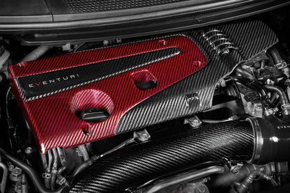 Eventuri Carbon Fibre Red Kevlar Engine Top Cover/Shroud - Honda Civic Type R FK2 FK8 FL5 (K20C1) | Carbon Fiber Coil Pack Cover Rocker/Valve Cover Garnish Engine Bay Dress-Up Trim 2015-2024