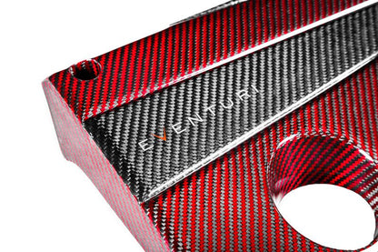 Eventuri Carbon Fibre Red Kevlar Engine Top Cover/Shroud - Honda Civic Type R FK2 FK8 FL5 (K20C1) | Carbon Fiber Coil Pack Cover Rocker/Valve Cover Garnish Engine Bay Dress-Up Trim 2015-2024