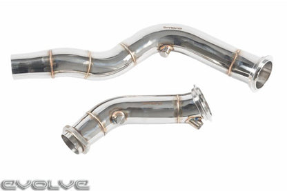 BMW S55 3in (76mm) Catless/Decat Cat-Delete Race Downpipes by Evolve – Fits F80 M3, F82/F83 M4, F87 M2 Competition – Turbo Downpipe Upgrade, TIG-Welded Stainless, Cast Turbo Flanges – Stage 2 Tune/Remap Ready