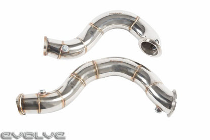 Evolve BMW N54 3.0 Twin Turbo 3" Catless/Decat/Cat Delete Downpipes (Test Pipes/Front Pipes) for 1M, 135i, 335i E82 E88 E90 E91 E92 E93 2006-2012 E8x/E9x | T301 Stainless, TIG Welded Turbo Outlet Pipes | RHD/LHD | Stage 2 Ready | Gaskets & Hardware
