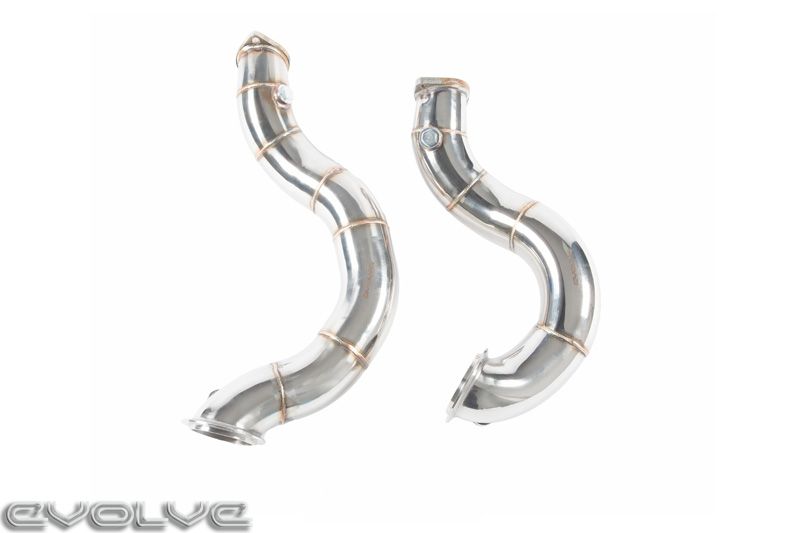 Evolve BMW N54 3.0 Twin Turbo 3" Catless/Decat/Cat Delete Downpipes (Test Pipes/Front Pipes) for 1M, 135i, 335i E82 E88 E90 E91 E92 E93 2006-2012 E8x/E9x | T301 Stainless, TIG Welded Turbo Outlet Pipes | RHD/LHD | Stage 2 Ready | Gaskets & Hardware