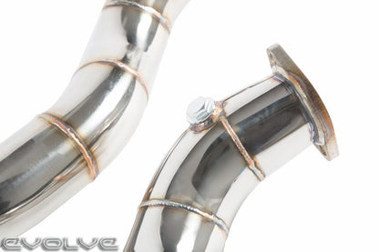 Evolve BMW N54 3.0 Twin Turbo 3" Catless/Decat/Cat Delete Downpipes (Test Pipes/Front Pipes) for 1M, 135i, 335i E82 E88 E90 E91 E92 E93 2006-2012 E8x/E9x | T301 Stainless, TIG Welded Turbo Outlet Pipes | RHD/LHD | Stage 2 Ready | Gaskets & Hardware