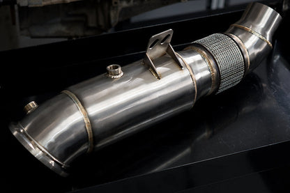 Osprey BMW B58 5-inch Catless Downpipe / De-Cat Front Pipe, Turbo Outlet Bellmouth, 4-inch Flex, 80mm OEM-Fit - High-Flow Stainless Cat Delete Exhaust Upgrade for M140i M240i 340i 440i 540i