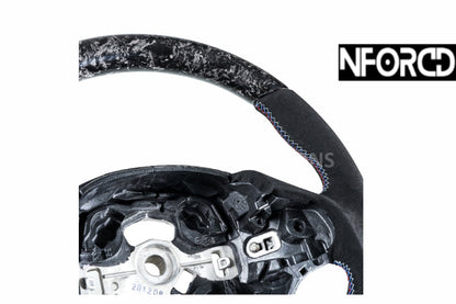 BMW F-Series Flat Bottom D-Shape Forged Carbon Fibre Suede/Alcantara Steering Wheel - M Sport/M Performance Style - Direct Fit Replacement - Retains OEM Airbag Buttons - Paddle Shift Ready - Fits 1 2 3 4 Series F20 F21 F22 F23 F30 F31 F34 F35 F32 F33 UK