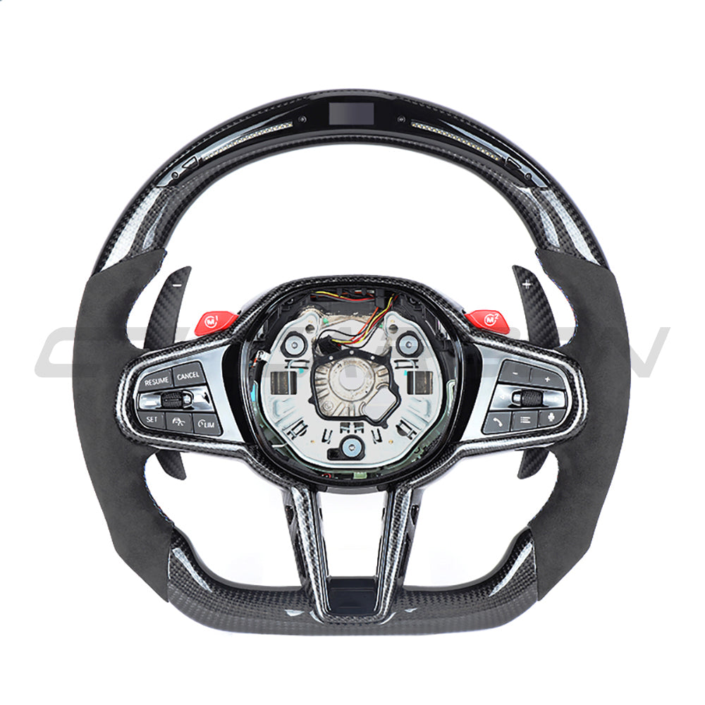 BMW Gxx LCI CARBON FIBRE / ALCANTARA / LED FLAT BOTTOM CUSTOM STEERING WHEEL