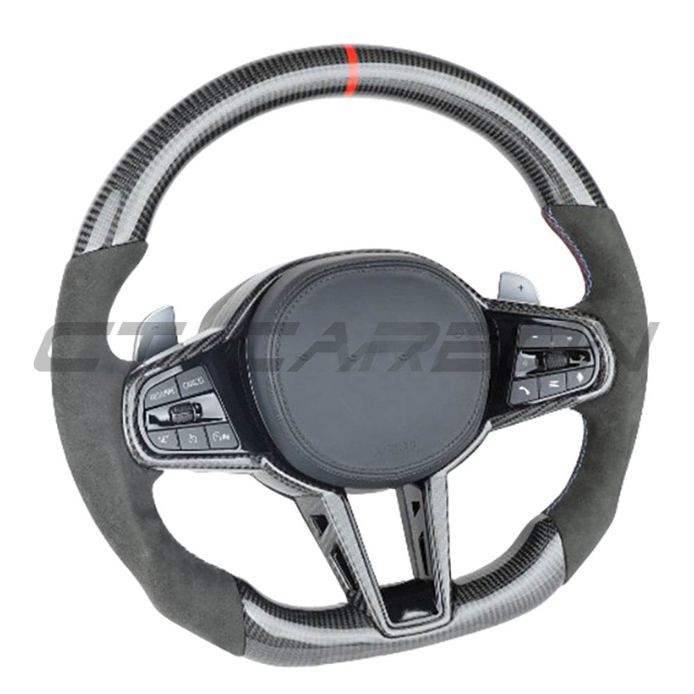 BMW Gxx LCI CARBON FIBRE / ALCANTARA FLAT BOTTOM CUSTOM STEERING WHEEL