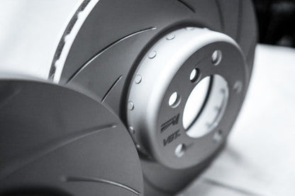 BMW F3x M Sport Rear Brake Discs/Rotors 345mm - VBT 2-Piece High Carbon Slotted/Grooved - Fits F30 F31 F32 F33 F36 3 & 4 Series Blue Calipers - Performance Upgrade Direct Bolt-On Pair