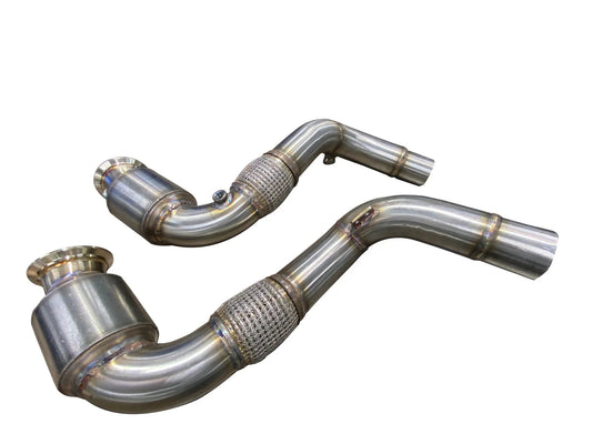 Active Autowerke Sport Cat Downpipes for BMW S63/N63 Twin-Turbo V8 | E70 E71 F15 F16 F85 F86 | X5 50i, X6 50i, X5M, X6M | GESI UHO High-Flow Catted, 3-inch 304 Stainless, Bolt-On, OBD2 Compliant, No CEL | 11-041