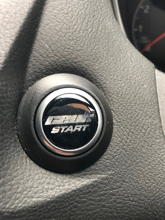 CEUK Logo Start Button Gel Overlay – Black & Chrome for MK7 Fiesta / MK3 Focus