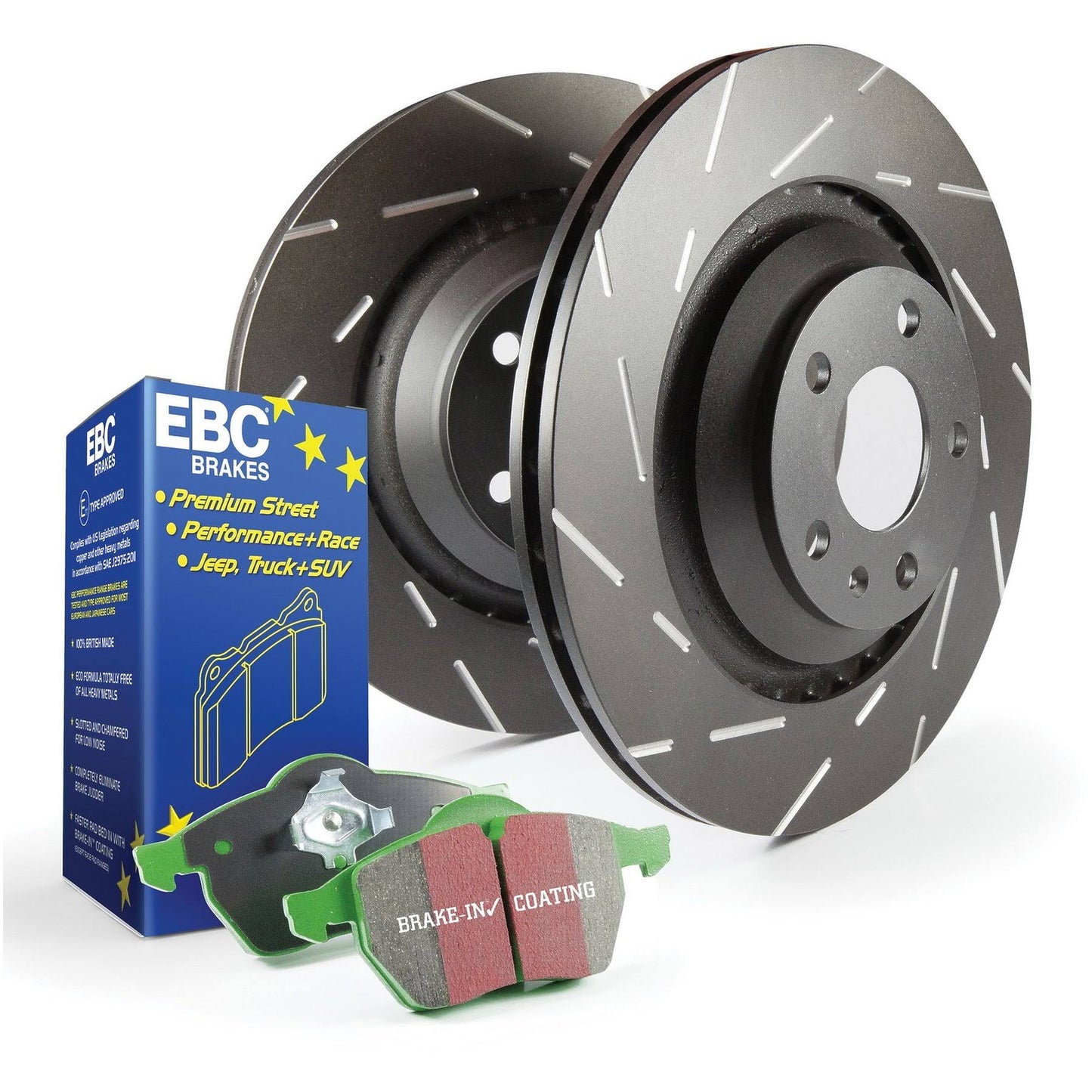 EBC Front Brake Kit for BMW 5 Series E60/E61 & 6 Series E63/E64 (ATE Caliper) - Greenstuff 2000 Pads DP21449 + USR Slotted 324mm Discs/Rotors USR1246 - PD06KF108 - 520i 525i 530i 630i Performance Fast Road Pad & Disc Set
