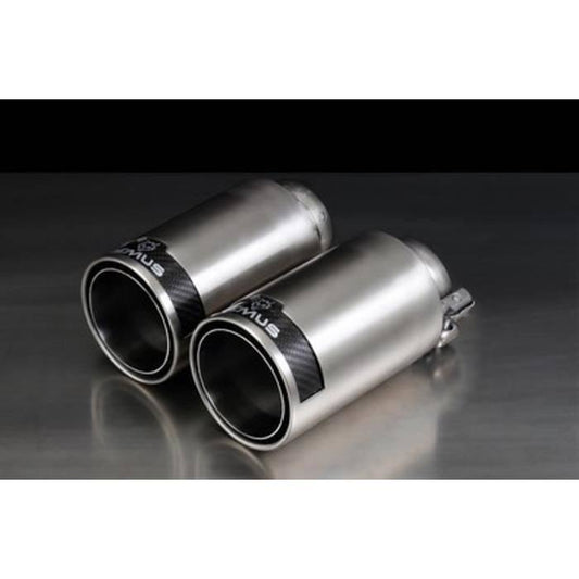Remus 98mm Exhaust Tips, Tailpipe Trims/Finishers/Tail Pipe Ends Pair - Stainless Steel with Carbon Fibre Sleeve, Straight Cut, Clamp-On - BMW M240i F22/F23; Mini F54/F60 Cooper S & JCW ALL4; Audi A4/A5 B8 3.2 Quattro - 0026 98C