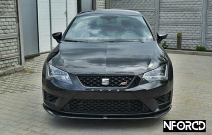 SEAT Leon Mk3 (5F) Cupra Gloss Black ABS Front Splitter / Front Bumper Lip / Chin Spoiler – Lower Valance Skirt Air Dam Extension Aero Lip by KSB, UK Made, Fitting Kit Included (2013-2020)