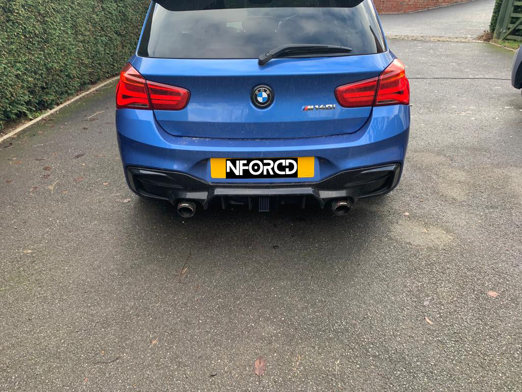 BMW 1 Series M140i & M135i LCI F20/F21 Rear Diffuser + F1-Style Triangular LED Centre Brake/Fog Rain Light | Rear Bumper Valance/Splitter Insert | Flashing or Solid | Complete Aftermarket Kit (2015-2019)