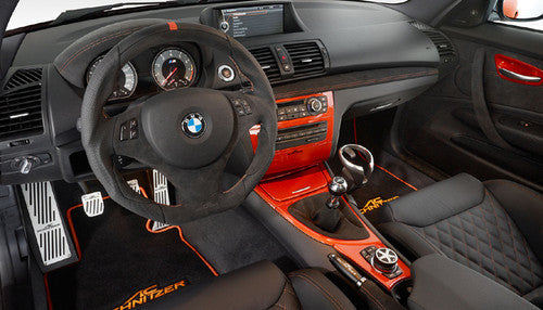AC Schnitzer Luxury Velour Carpet Car Mats Black with Orange Stitching for BMW 1M (E82) 1 Series M Coupe RHD - Tailored Fit Custom Floor Mat Set UK