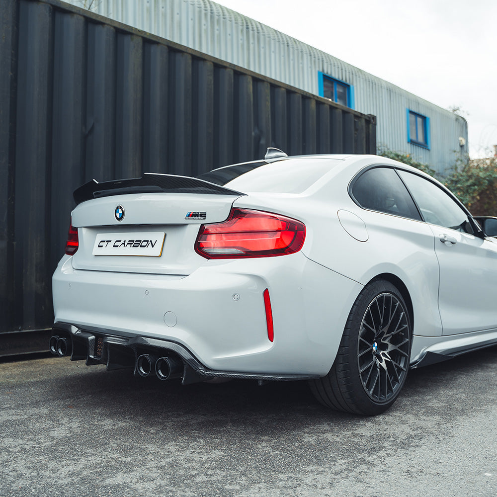 CT Carbon Rear Diffuser/Valance for BMW M2 F87 & M2C (2016-2021) – Gloss Carbon Fibre Rear Lower Bumper Trim/Skirt Insert | CFRP Performance Rear Lip Body Kit Upgrade