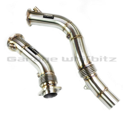 Garage Whifbitz 3" (76mm) Decat/De-Cat Downpipes for BMW M3, M4 & M2 Competition S55 (F80/F82/F83/F87) – Catless Turbo Downpipes/Test Pipes, 304 Stainless, Stage 2/Track, 2014-2021