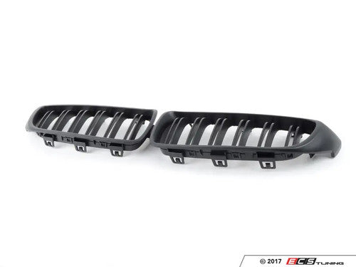 BMW M3 F80, M4 F82/F83 & 4 Series F32/F33/F36 Dual Slat Kidney Grille Set  Matt Black Blackout, OEM-Style ABS, Direct Replacement by ECS Tuning
