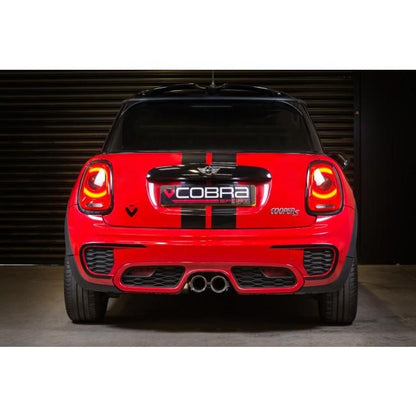 Mini Cooper S F56 (2014-2021) / JCW Mk3 3" Cat Back (Catback) Stainless Exhaust - Cobra Sport Performance Rear System, Resonated or Non-Resonated/Resonator Delete, 3.5" Black/Carbon Tips, T304 TIG Welded, Mandrel Bent, UK Made
