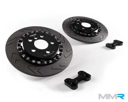 MMR Performance 325mm Rear Big Brake Conversion Kit for Mini F56 F55 F54 (2013+) - 2-Piece Floating Slotted/Grooved Discs Rotors with Caliper Relocation Brackets - Fits Cooper, Cooper S, Cooper SD, JCW, Hatch, 5-Door, Clubman