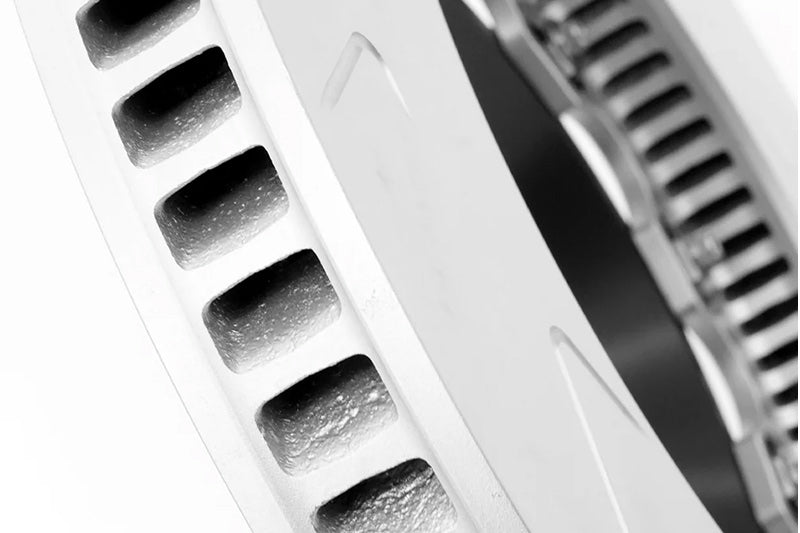 MMX 370x24mm 2-Piece Floating Rear Brake Discs/Rotors for BMW G8x M2 M3 M4 (G87 G80 G81 G82 G83) - Grooved/Slotted, Directional 72-Vane, 6061-T6 Aluminium Hats