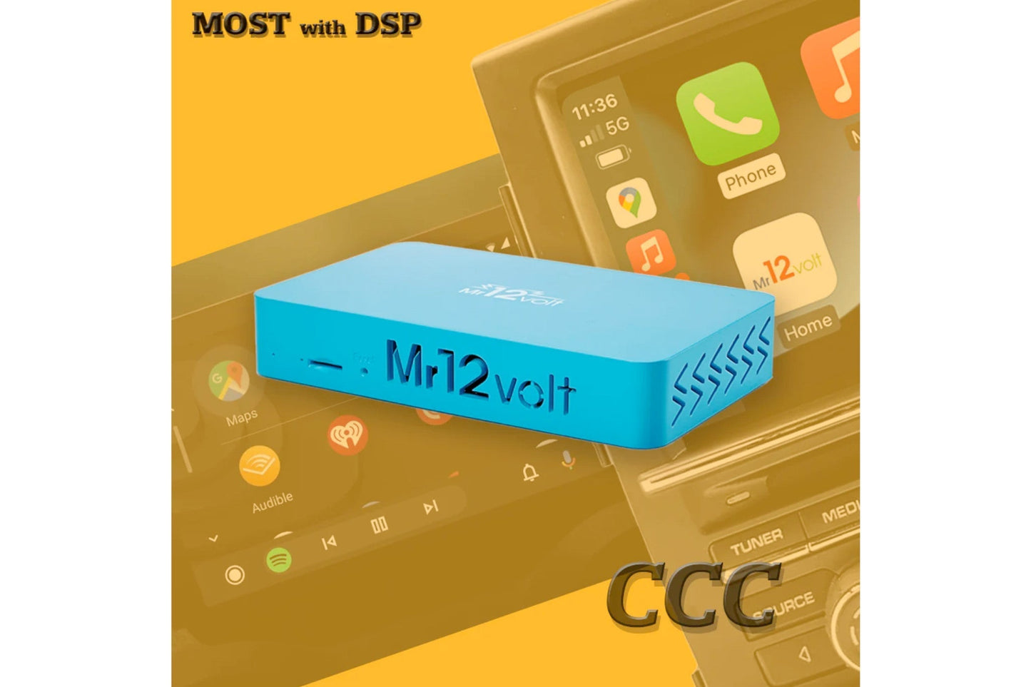 Mr12Volt P2000-CCCMD MOST Bus BMW CCC/M-ASK/M-ASK II iDrive CarPlay & Android Auto Retrofit Interface - E90 E91 E92 E93 3 Series | E60 E61 5 Series | E63 E64 6 Series | X5 E70 | X6 E71 - Wireless & Wired, 15-Band DSP