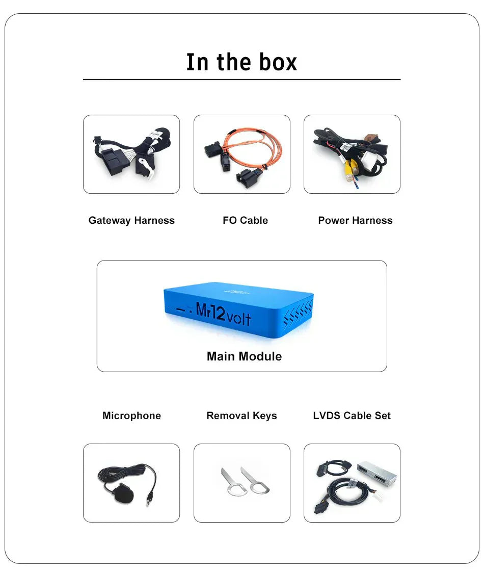 Mr12Volt P2000-2G20MD Audi A4 B8 8K & A5 8T MMI 2G High Wireless CarPlay Android Auto Retrofit Kit | MOST Fibre Optic Bluetooth Adapter with 15‑Band DSP EQ, USB Media & Camera Inputs