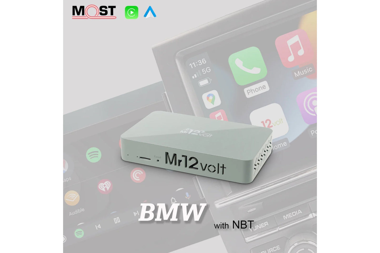 Mr12Volt P2000-NBTMM BMW F-Series NBT/NBT ID4 Apple CarPlay & Android Auto Retrofit Kit - MOST Fibre Optic Adapter, Wireless/Wired, iDrive Control, OEM Mic - Upgrade Module for 1/2/3/4/5/6/7 Series, X3/X4/X5/X6, M2/M3/M4