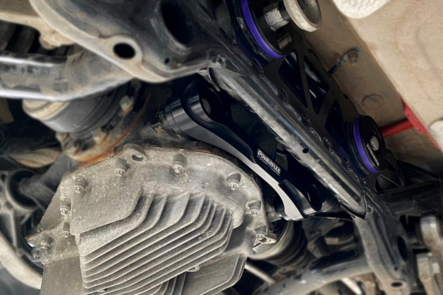 Powerflex Dual-Mount Rear Diff Brace / Differential Support Bracket for BMW F8x M2 M3 M4 (F80 F82 F83 F87) – Twin Bolt Rear Diff Mount Upgrade, Anti Wheel Hop, Billet CNC 6082 Aluminium Satin Black – Replaces BMW 33172284775 Subframe Reinforcement