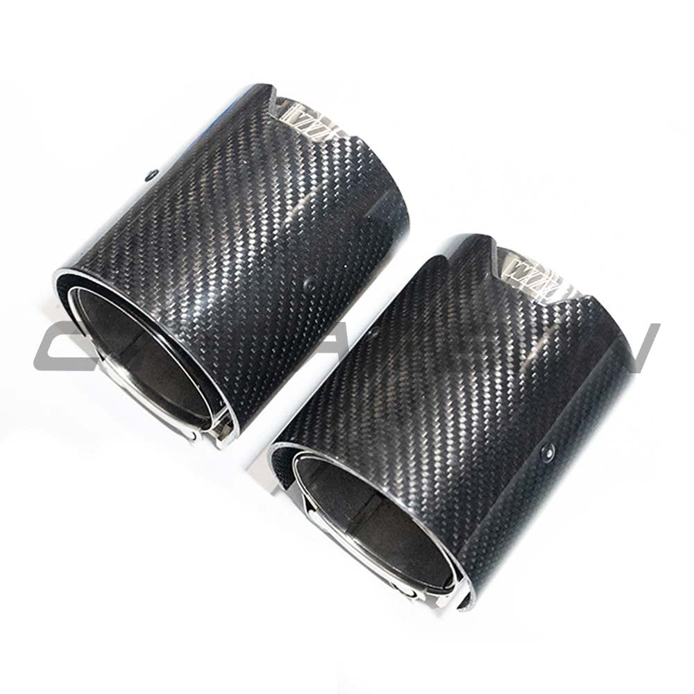 BMW 1 Series F40 M135i/125i & 2 Series Gran Coupe F44 M235i/235i Carbon Fibre Tailpipe Tips | Chrome Inner Exhaust Tip Pair | Exhaust Tail Finishers | Twin Outlet Tail Pipe Trims/Muffler Tips | 2021+ CT Carbon Set of 2