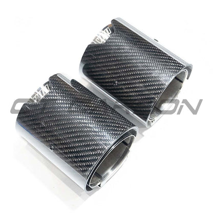 BMW 1 Series F40 M135i/125i & 2 Series Gran Coupe F44 M235i/235i Carbon Fibre Tailpipe Tips | Chrome Inner Exhaust Tip Pair | Exhaust Tail Finishers | Twin Outlet Tail Pipe Trims/Muffler Tips | 2021+ CT Carbon Set of 2