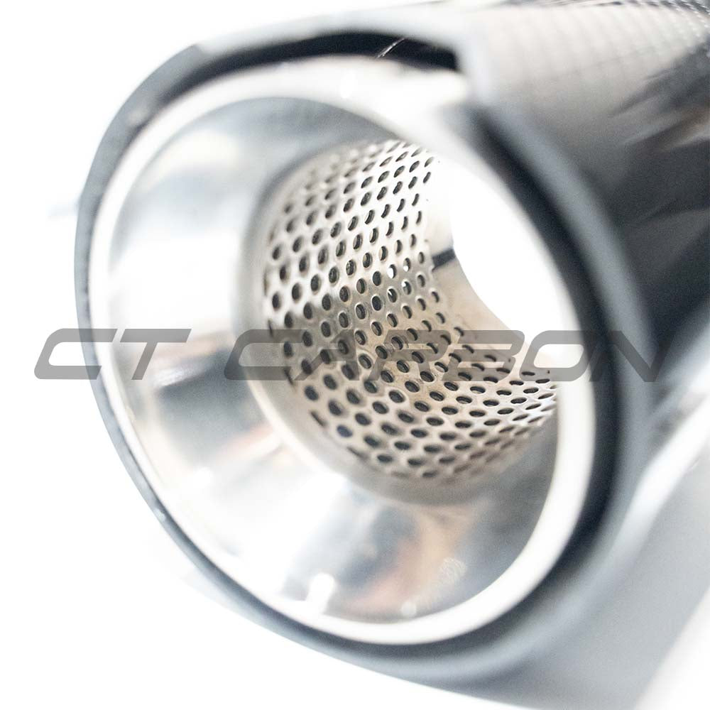 BMW F40 M135i / F44 M235i Carbon Fibre (Carbon Fiber) Exhaust Tips – Chrome Tailpipe Finishers, Exhaust Trims, Tip Covers & End Caps – CT Carbon OEM Style – 1 Series & 2 Series Gran Coupe 2021+ – Set of 2