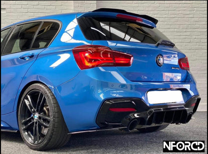 BMW 1 Series M140i & M135i LCI F20/F21 Rear Diffuser + F1-Style Triangular LED Centre Brake/Fog Rain Light | Rear Bumper Valance/Splitter Insert | Flashing or Solid | Complete Aftermarket Kit (2015-2019)