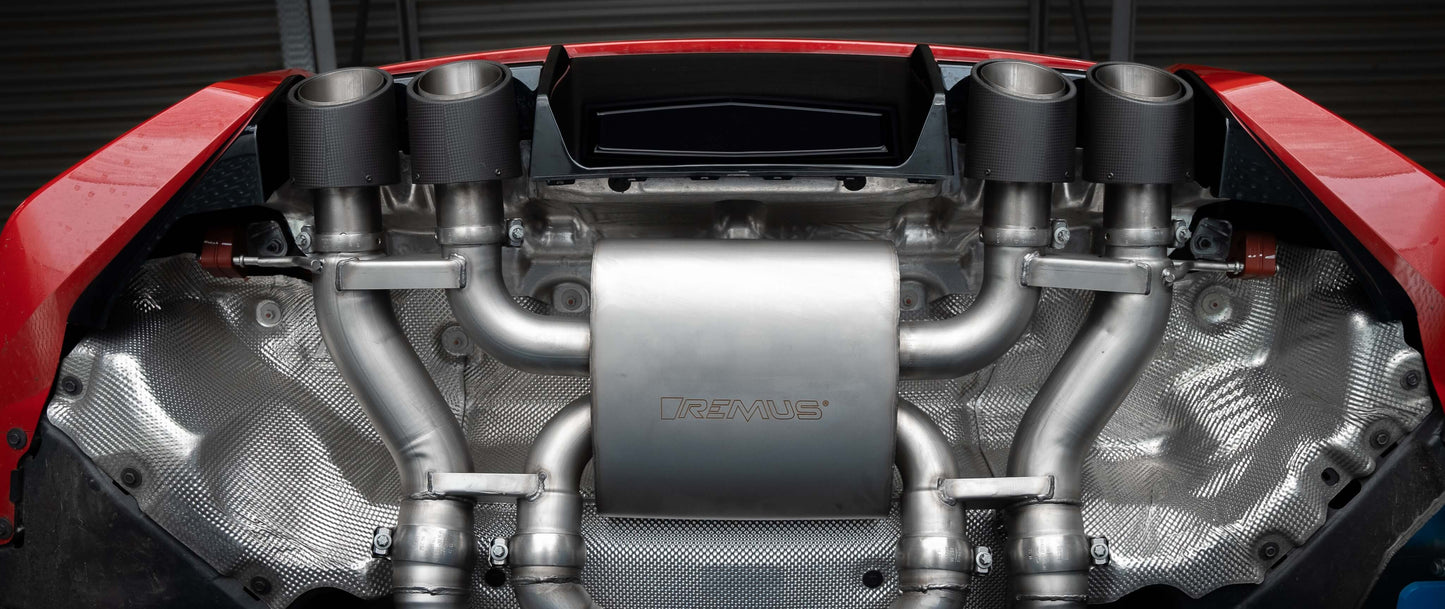 Remus BMW M2 G87 2023+ Valved Axle-Back Exhaust Rear Silencer/Back Box | OPF/GPF ECE Approved | Quad Tip Stainless Steel Muffler | Carbon/Black Chrome/Titanium Tips | S58 Bolt-On Performance | PN 081023 1500 + 081023 1400