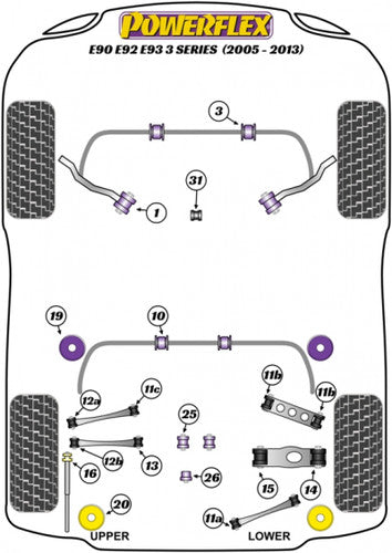 Powerflex Rear Shock/Damper Top Mount Polyurethane Bush Kit 12mm (Pair) for BMW 3 Series xDrive AWD 4x4 E90 E91 E92 E93 2005-2013 | Rear Shock Absorber Upper Mount Bushings | PFR5-416-12 | Replaces 33506767010 33506771737 33506771738