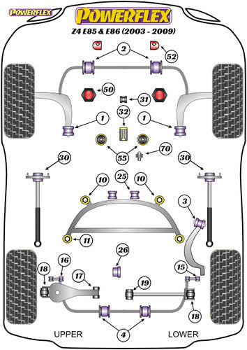 Powerflex Front Wishbone/Lower Control Arm Rear Bush with Bracket (LCAB/Lollipop/Caster) 66mm - BMW 3 Series E46 (1998-2006) & Z4 E85/E86 (2003-2009) - Polyurethane Pre-Assembled Carrier - PFF5K-4601