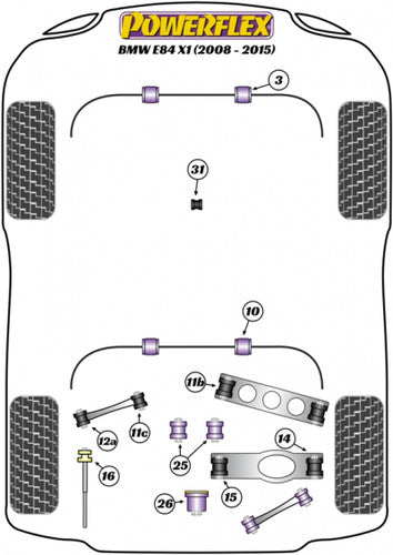 Powerflex PFR5-416 Rear Shock Absorber/Strut Top Mount Bushes (Pair) 10mm M10 for BMW X1 E84 2008-2015 – Polyurethane Rear Damper Upper Mount Bushing Kit – Polybush Upgrade
